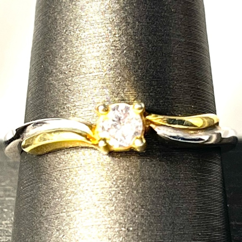 Genuine .25 CT White Diamond Ring 925 Silver with 18K Yellow & White Gold Finish